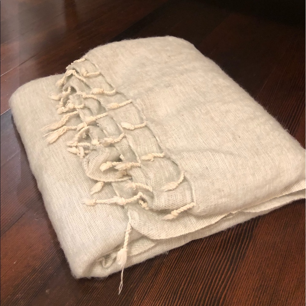 Grey Thin Wool Scarf or  Blanket, approx 4’ x 6.5’